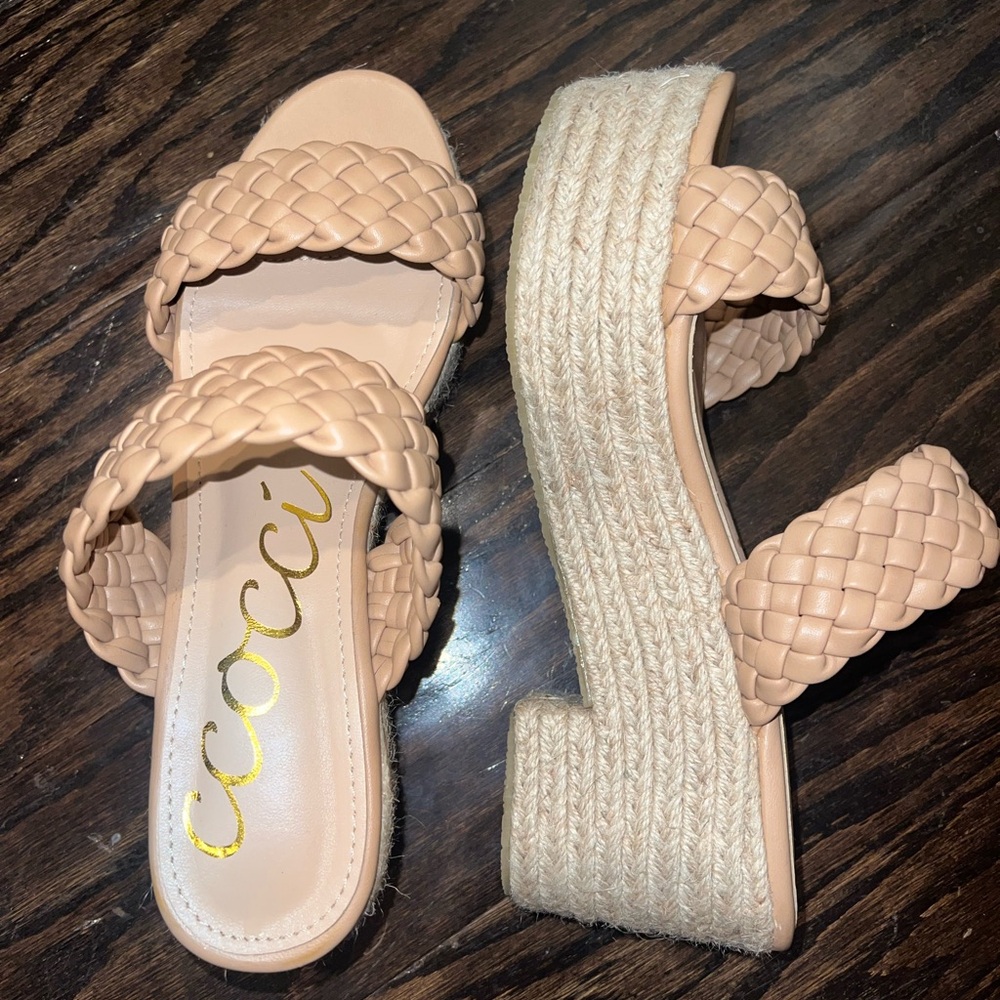 CCOCCI Women's Beige Braided Platform Sandals